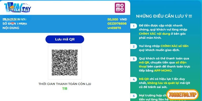 Giao diện nạp tiền 789BET thông qua ví điện tử